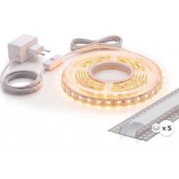 НАБОР 1x LED-лента MYLIVING LIGHTSTRIP LED/22 Вт/230 В 5 м + 5x встраиваемых профилей по 1 м, серебристый/белый
