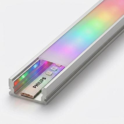 КОМПЛЕКТ 1x диммируемая светодиодная лента RGBW Philips Hue WHITE AND COLOR AMBIANCE LED/20W/230V, 2 м + 2x встраиваемый профиль 1 м, серебристый/белый