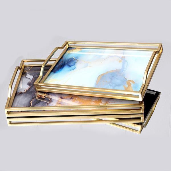 НАБОР 2x Декоративный поднос 40x30/35x25 cm золотая