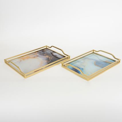 НАБОР 2x Декоративный поднос 40x30/35x25 cm золотая