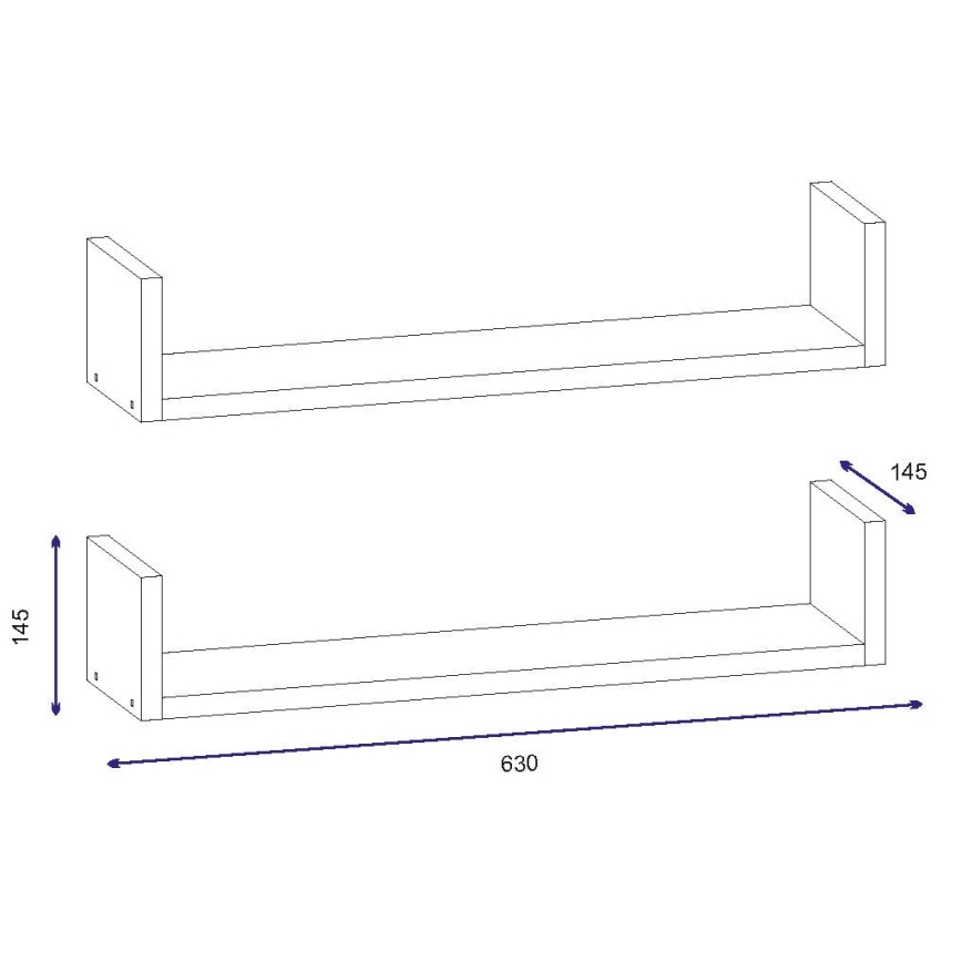 НАБОР 2x Настенная полка IRIS 14,5x63 см белая
