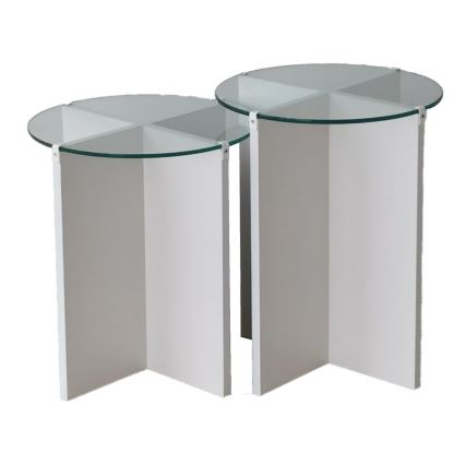 НАБОР 2x Столик LILY диаметр 40 см белый/прозрачный