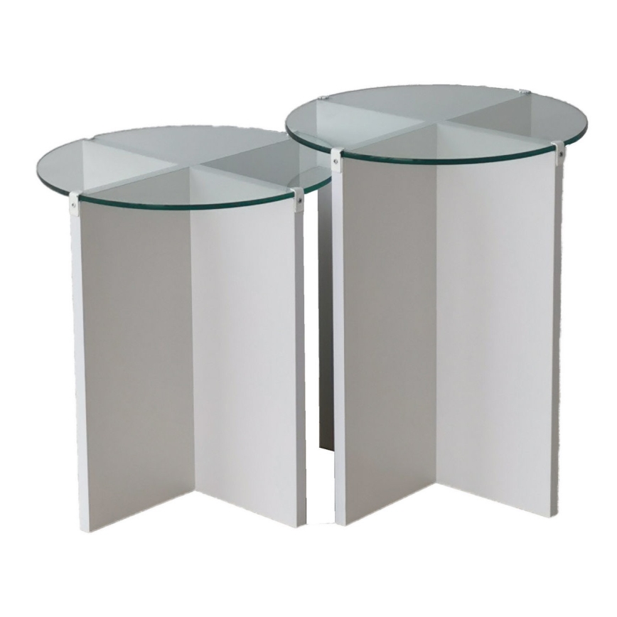 НАБОР 2x Столик LILY диаметр 40 см белый/прозрачный