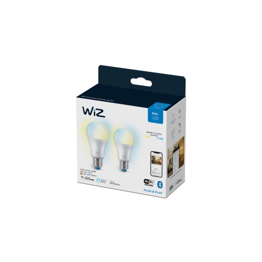 НАБОР 2x Светодиодная лампочка с регулированием яркости A60 E27/8W/230V 2700-6500K CRI 90 Wi-Fi - WiZ