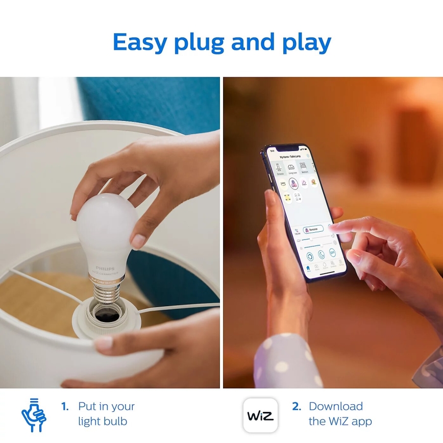 НАБОР 2x Светодиодная лампочка с регулированием яркости Philips A60 E27/8W/230V Wi-Fi