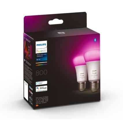 НАБОР 2x Светодиодная лампочка с регулированием яркости Philips Hue White And Color Ambiance A60 E27/6,5W/230V 2000-6500K