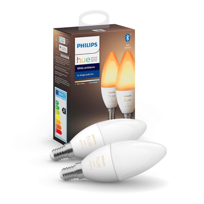 НАБОР 2x Светодиодная лампочка с регулированием яркости Philips Hue WHITE AMBIANCE B39 E14/4W/230V 2200K - 6500K