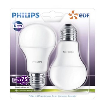 НАБОР 2x Светодиодная лампочка Philips A60 E27/11W/230V 2700K