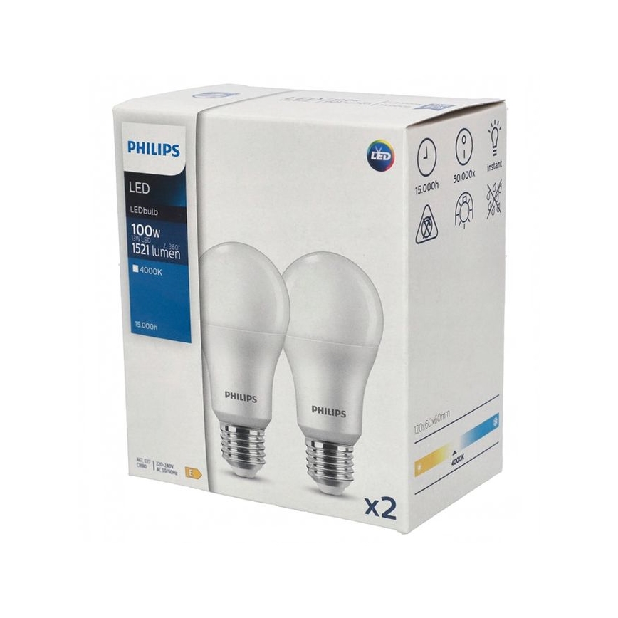 НАБОР 2x Светодиодная лампочка Philips A67 E27/13W/230V 4000K