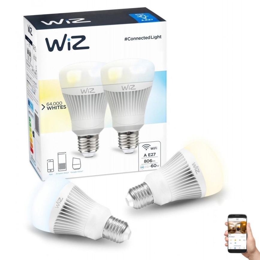 НАБОР 2x Светодиодная лампочка с регулированием яркости E27/11,5W/230V 2700-6500K Wi-Fi - WiZ
