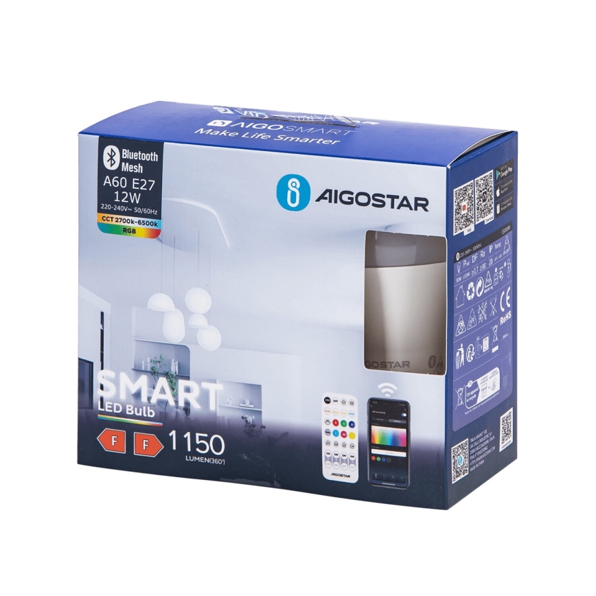 НАБОР 2x Светодиодная RGBW-лампочка с регулированием яркости MESH Smart G45 E14/4,5W/230V 2700-6500K + дистанционное управление - Aigostar