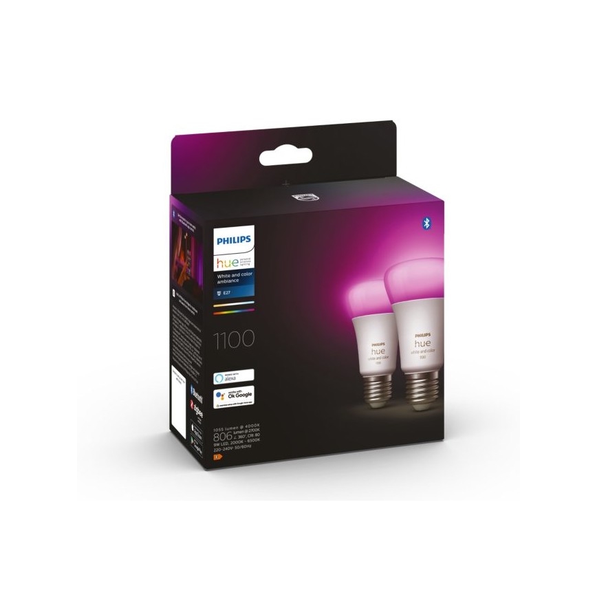 НАБОР 2x Светодиодная лампочка с регулированием яркости Philips Hue White And Color Ambiance A60 E27/9W/230V 2000-6500K