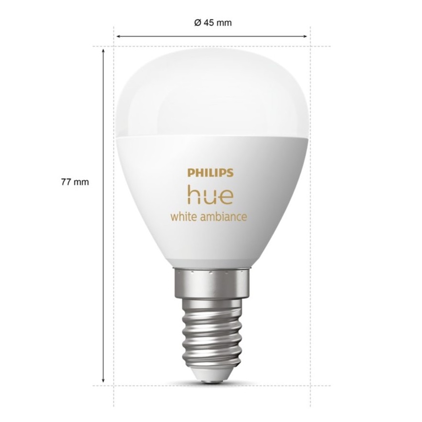 НАБОР 2x Светодиодная лампочка с регулированием яркости Philips Hue WHITE AMBIANCE P45 E14/5,1W/230V 2200-6500K