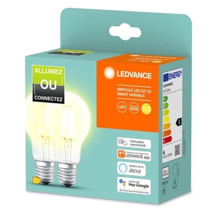 НАБОР 2x Светодиодная лампочка с регулированием яркости SMART+ A60 E27/6W/230V 2700K - Ledvance