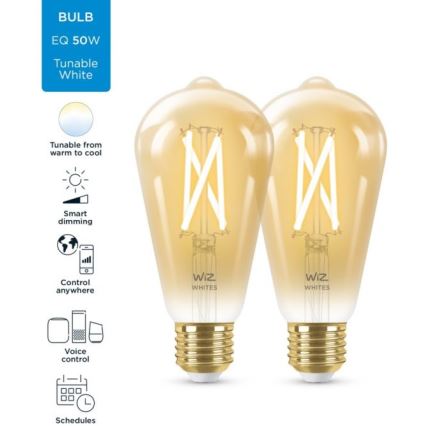 НАБОР 2x Светодиодная лампочка с регулированием яркости VINTAGE FILAMENT ST64 E27/6,7W/230V 2000-5000K Wi-Fi - WiZ