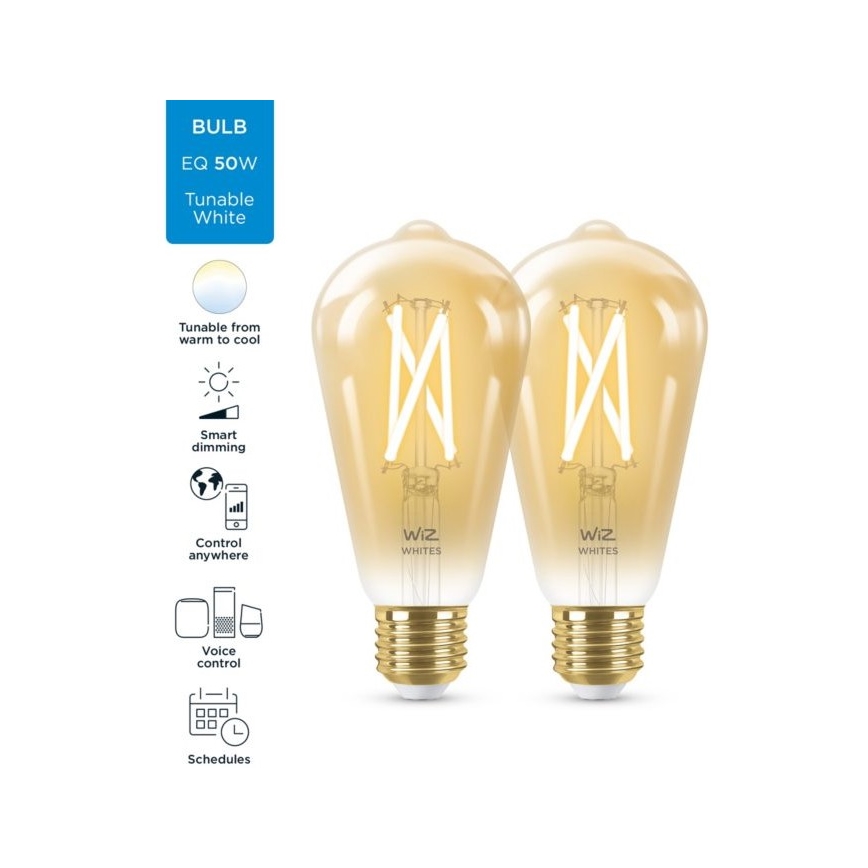 НАБОР 2x Светодиодная лампочка с регулированием яркости VINTAGE FILAMENT ST64 E27/6,7W/230V 2000-5000K Wi-Fi - WiZ