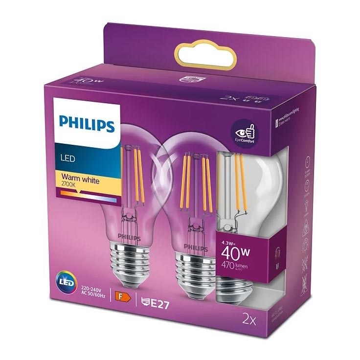 НАБОР 2x Светодиодная лампочка VINTAGE Philips A60 E27/4,3W/230V 2700K