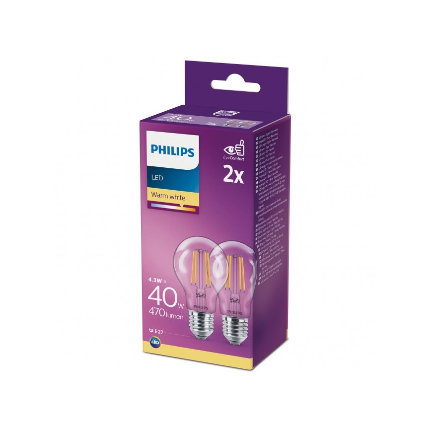 НАБОР 2x Светодиодная лампочка VINTAGE Philips A60 E27/4,3W/230V 2700K