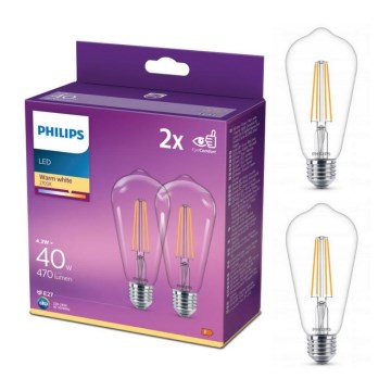 НАБОР 2x Светодиодная лампочка VINTAGE Philips ST64 E27/4,3W/230V 2700K