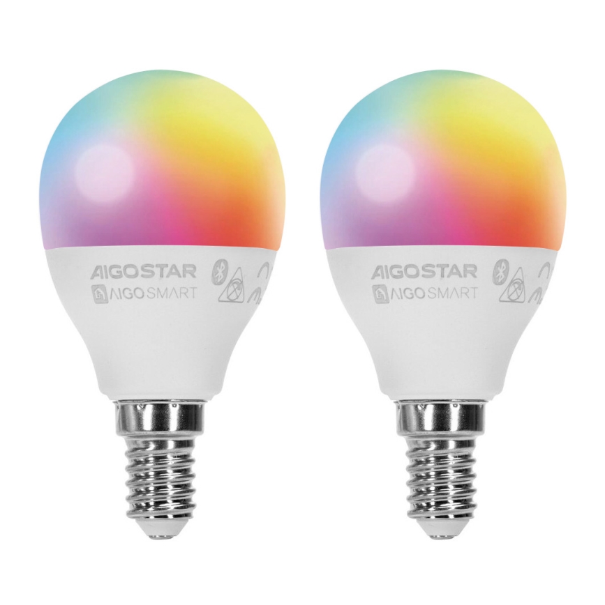 НАБОР 2x Светодиодная RGBW-лампочка с регулированием яркости MESH Smart G45 E14/6,5W/230V 2700-6500K - Aigostar