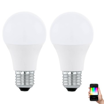 НАБОР 2x Светодиодная RGBW-лампочка с регулированием яркости A60 E27/9W/230V 2700-6500K + пульт ДУ - Eglo 11587