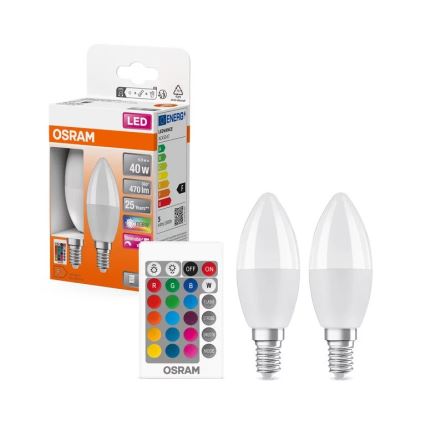 НАБОР 2x Светодиодная RGBW-лампочка с регулированием яркости B38 E14/4,9W/230V 2700K + дистанционное управление - Osram