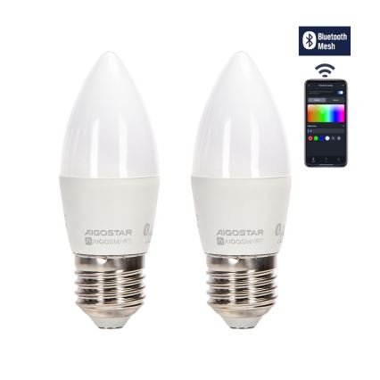 НАБОР 2x Светодиодная RGBW-лампочка с регулированием яркости MESH Smart C37 E27/6,5W/230V 2700-6500K + дистанционное управление - Aigostar