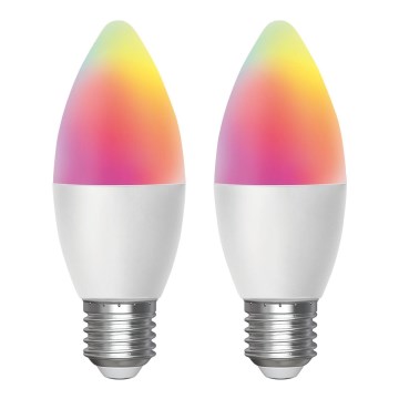 НАБОР 2x Светодиодная RGBW-лампочка с регулированием яркости MESH Smart C37 E27/6,5W/230V 2700-6500K + дистанционное управление - Aigostar