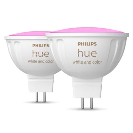 НАБОР 2x Светодиодная RGBW-лампочка с регулированием яркости Philips Hue White And Color Ambiance GU5,3/MR16/6,3W/12V 2000-6500K