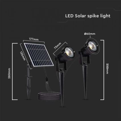 НАБОР 2x Светодиодная уличная лампа на солнечной батарее 2xLED/1,2W/3,7V IP65 3000K