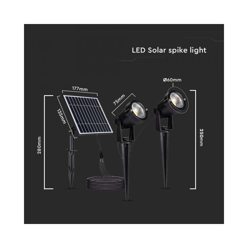 НАБОР 2x Светодиодная уличная лампа на солнечной батарее 2xLED/1,2W/3,7V IP65 3000K