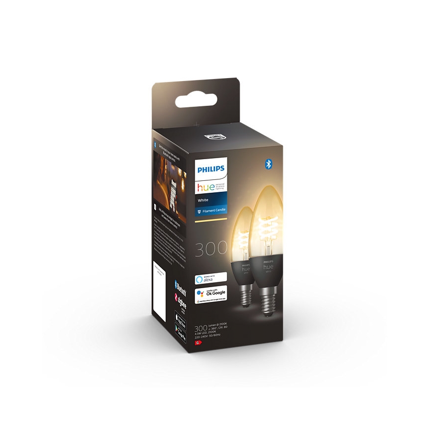 Набор 2x светодиодных диммируемых лампы Philips Hue WHITE FILAMENT E14/4,5W/230V 2100K