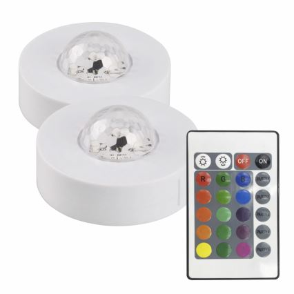 НАБОР 2x Светодиодный декоративный RGB-светильник с регулированием яркости FESTA 3xAAA/4,5V + дистанционное управление
