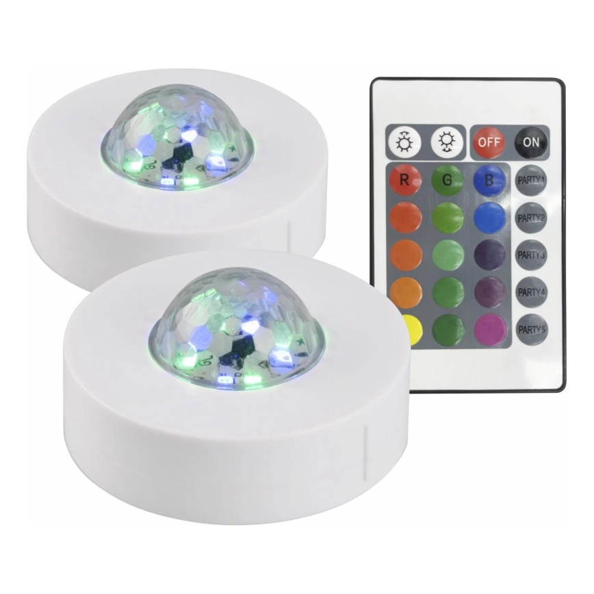 НАБОР 2x Светодиодный декоративный RGB-светильник с регулированием яркости FESTA 3xAAA/4,5V + дистанционное управление