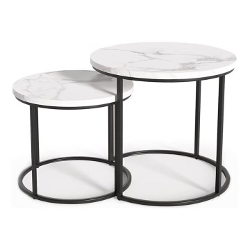 НАБОР 2x Журнальный столик OREO диаметр 43/53 см черный/мраморный декор