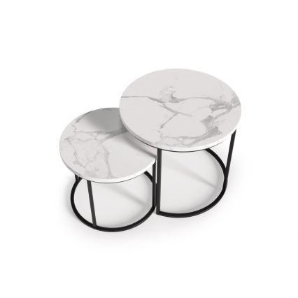 НАБОР 2x Журнальный столик OREO диаметр 43/53 см черный/мраморный декор