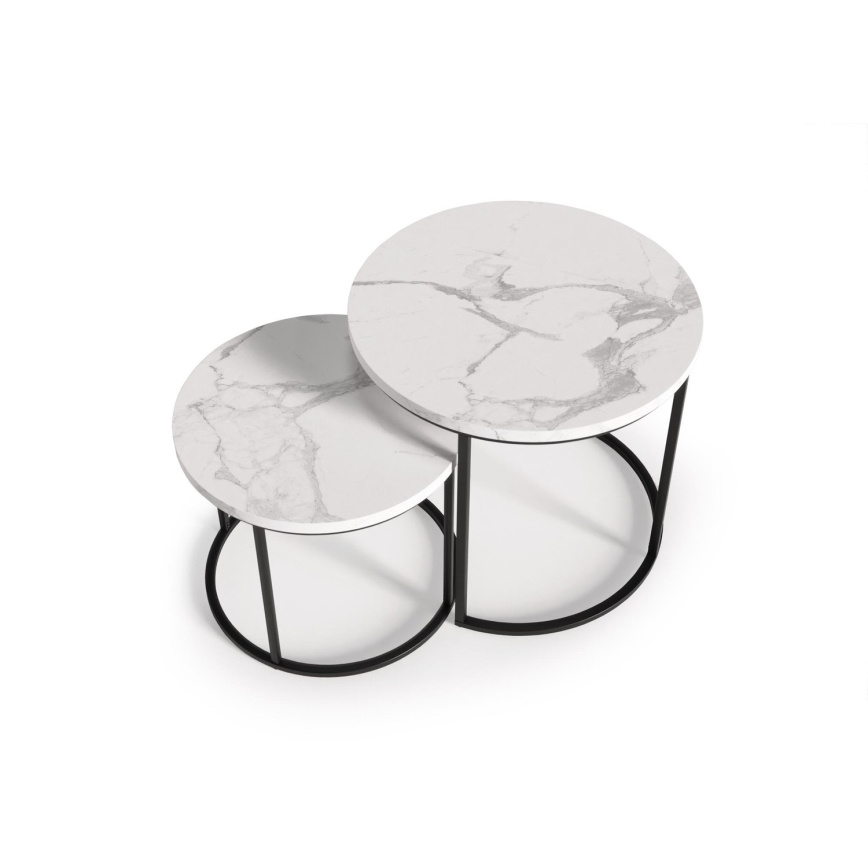 НАБОР 2x Журнальный столик OREO диаметр 43/53 см черный/мраморный декор