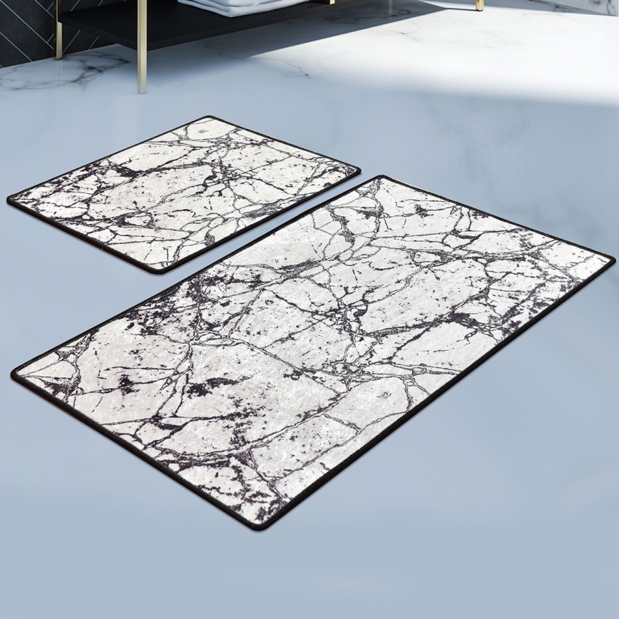 НАБОР 2x Коврик для ванной MARBLE 60/100 см белый/черный