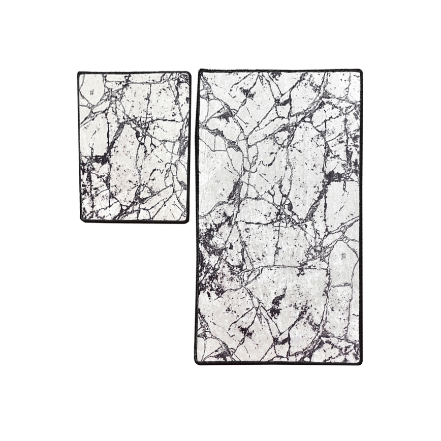 НАБОР 2x Коврик для ванной MARBLE 60/100 см белый/черный