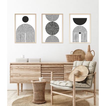 НАБОР 3x Фотография в фоторамке 50x70 см черный/белый