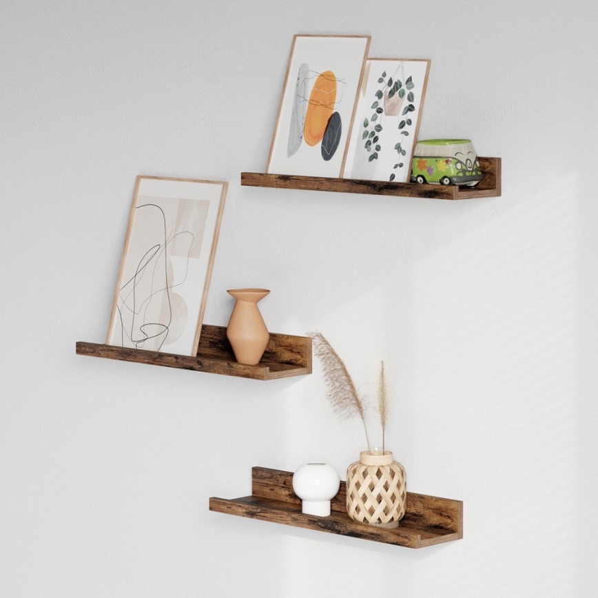 Набор 3x настенных полок SHELFY 38x5x10 cm коричневые