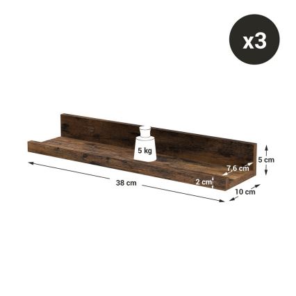 Набор 3x настенных полок SHELFY 38x5x10 cm коричневые