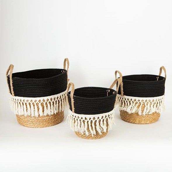 НАБОР 3x Соломенная корзина бежевый/черный/белый 25x17x23/28x22x25/35x28x30 см