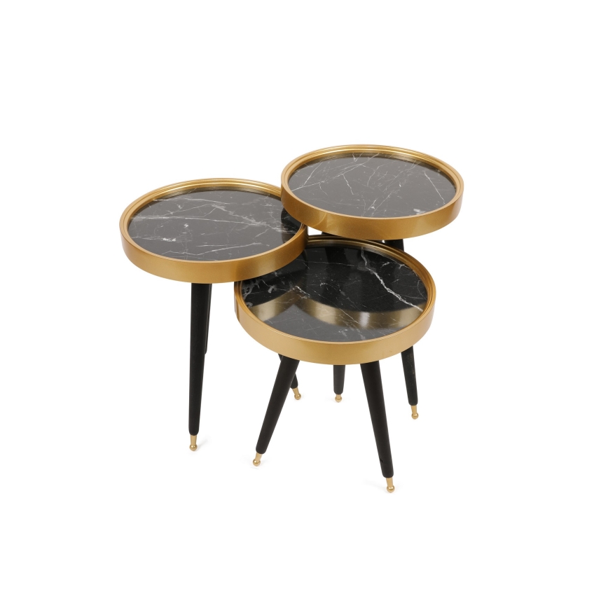 НАБОР 3x Столик LYLE черный/золотой