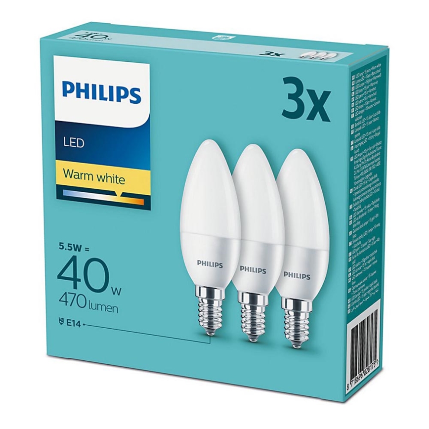 НАБОР 3x Светодиодная лампочка Philips E14/5,5W/230V 2700K