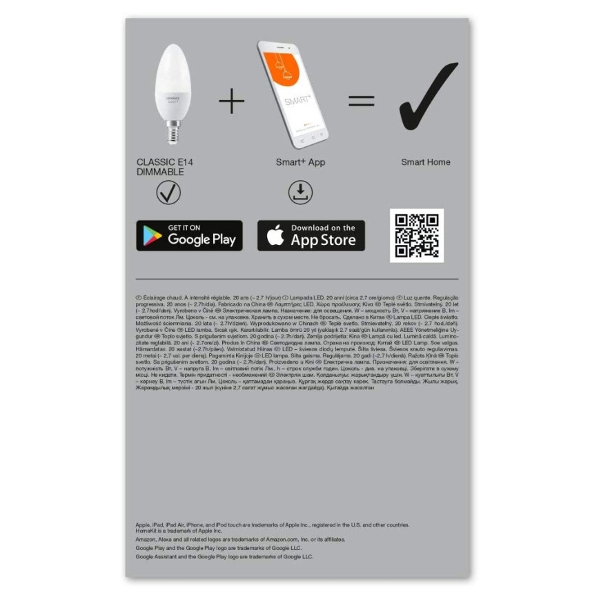 НАБОР 3x Светодиодная лампочка с регулированием яркости SMART+ E14/5W/230V 2700K Wi-Fi - Ledvance