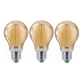 НАБОР 3x Светодиодная лампочка CLASIC AMBER A60 E27/9W/230V 2200K - Brilagi