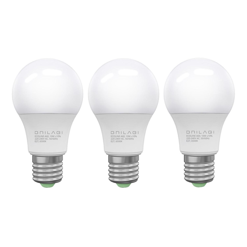 НАБОР 3x Светодиодная лампочка ECOLINE A60 E27/10W/230V 4000K - Brilagi