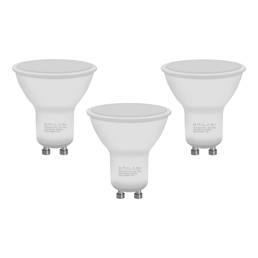 НАБОР 3x Светодиодная лампочка ECOLINE GU10/6W/230V 4000K - Brilagi
