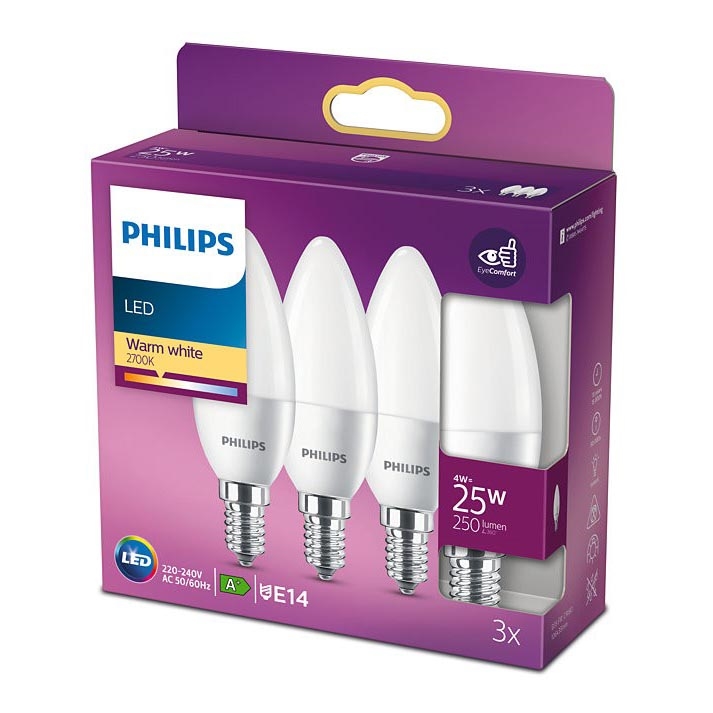 НАБОР 3x Светодиодная лампочка Philips B35 E14/4W/230V 2700K